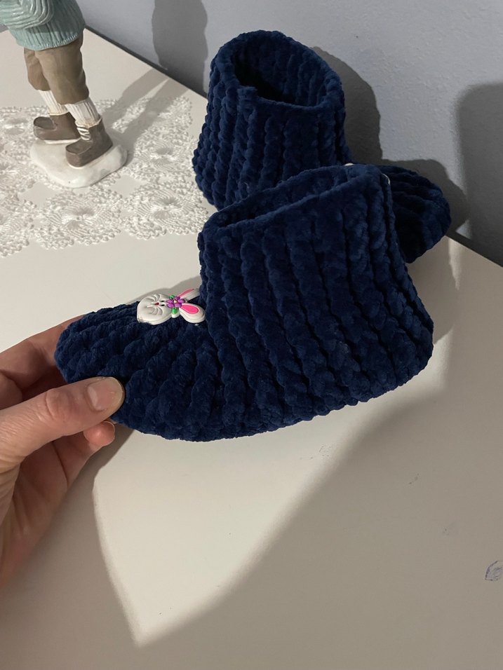 Çocuk Lacivert Örgü Ev Terliği - Görsel 4