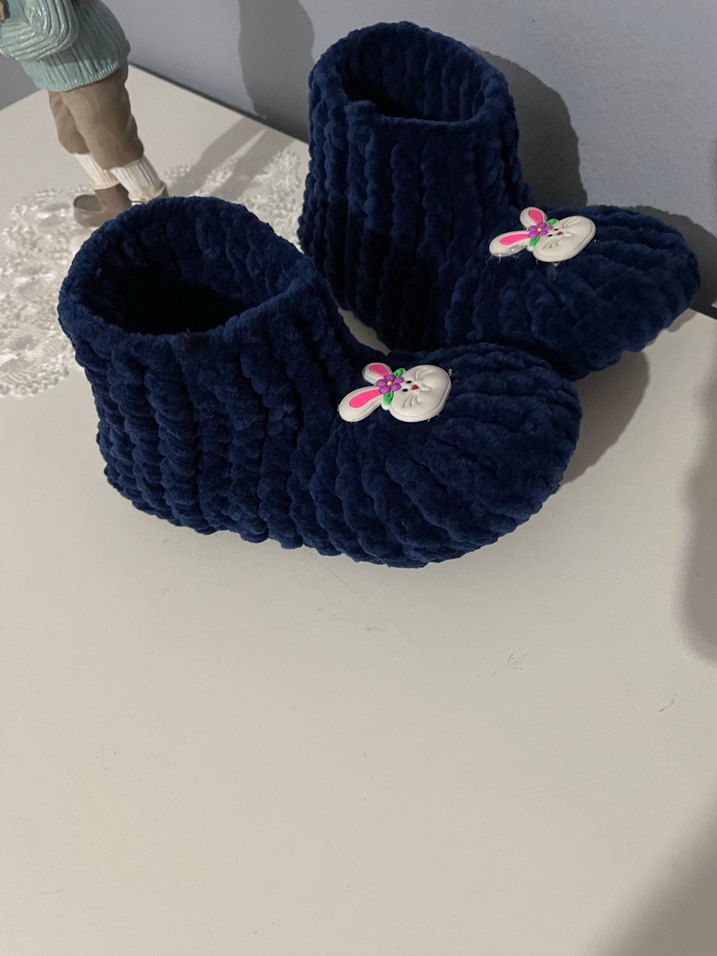 Çocuk Lacivert Örgü Ev Terliği - Görsel 3