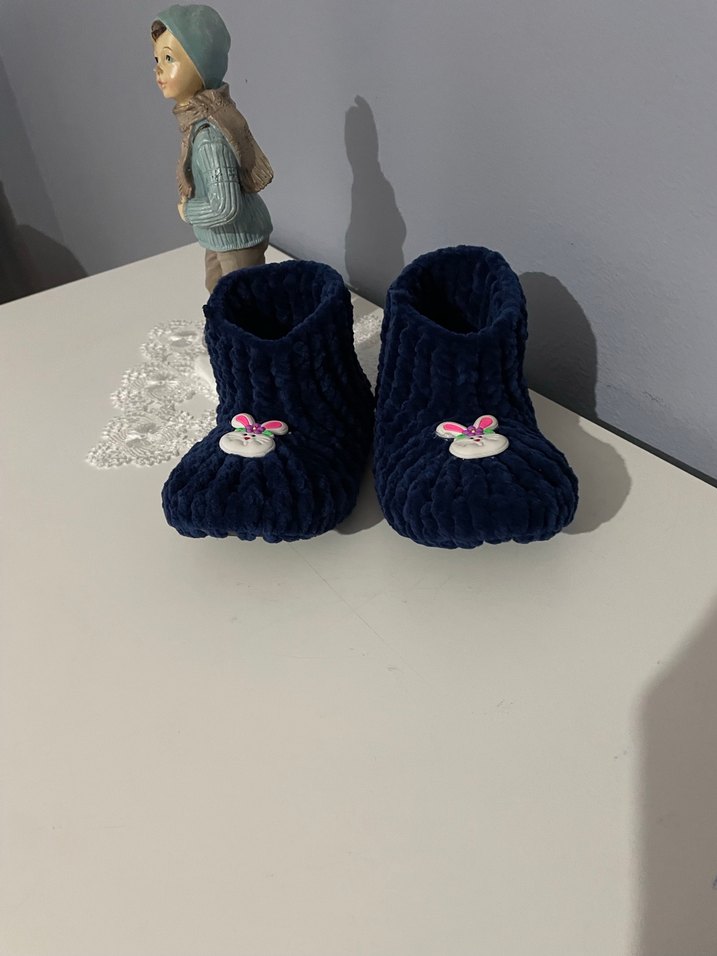 Çocuk Lacivert Örgü Ev Terliği - Görsel 5