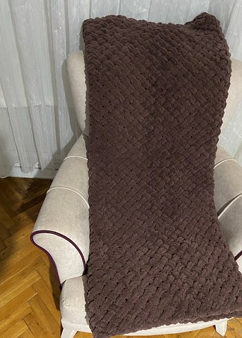 Kahverengi Örgü  tek kişilk Battaniye alize ip ile örülmüştür - Görsel 12