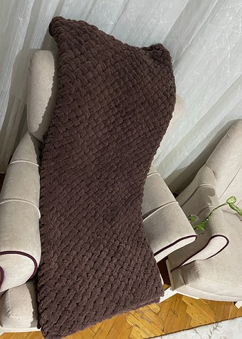 Kahverengi Örgü  tek kişilk Battaniye alize ip ile örülmüştür - Görsel 2