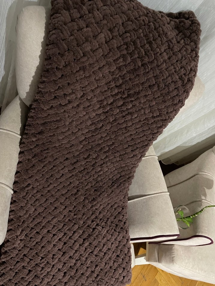 Kahverengi Örgü  tek kişilk Battaniye alize ip ile örülmüştür - Görsel 3