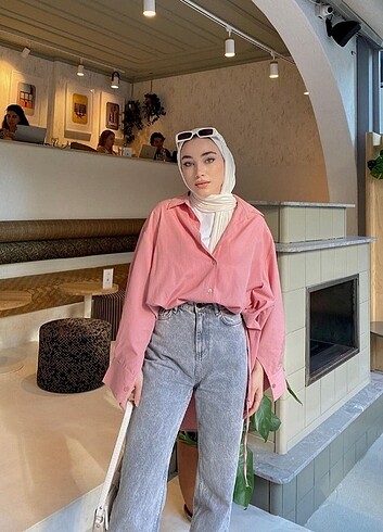 Gri yüksek bel uzun straight jeans