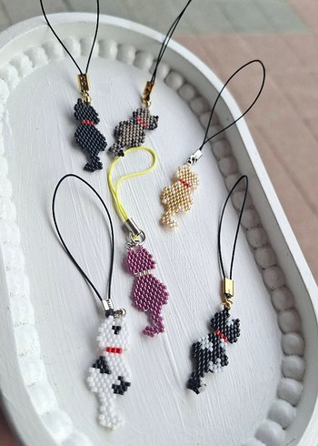 Renkli Boncuklu Kedi Figürlü Telefon Askıları - Görsel 2