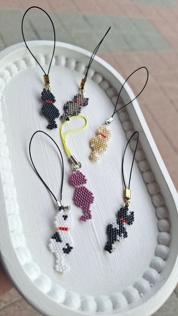 Renkli Boncuklu Kedi Figürlü Telefon Askıları - Görsel 2