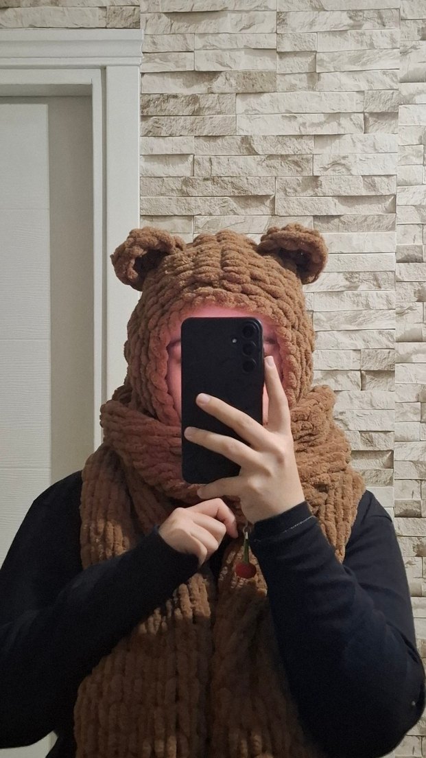 Kahverengi Örgü Kadın Atkı ve Kapüşon - Görsel 4