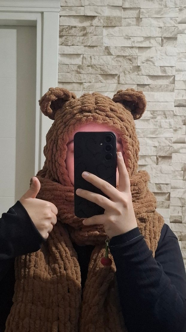 Kahverengi Örgü Kadın Atkı ve Kapüşon - Görsel 3