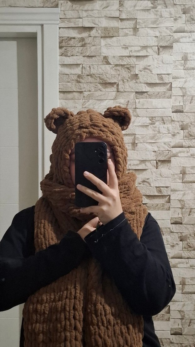 Kahverengi Örgü Kadın Atkı ve Kapüşon - Görsel 2