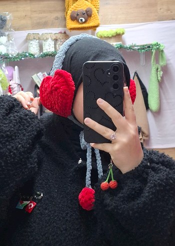 Gri Örgü Çocuk Kalp Kulaklık - Görsel 2