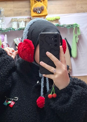 Gri Örgü Çocuk Kalp Kulaklık - Görsel 3