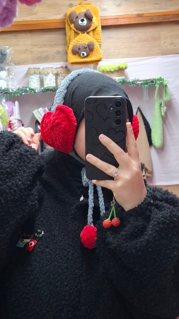 Gri Örgü Çocuk Kalp Kulaklık - Görsel 2