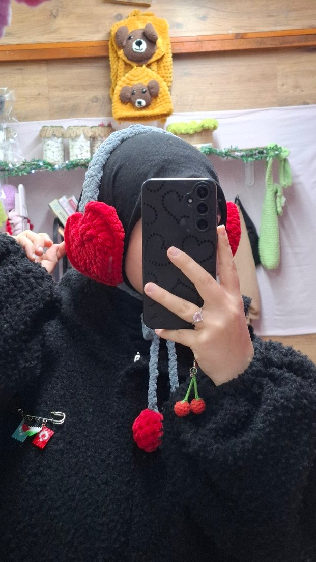 Gri Örgü Çocuk Kalp Kulaklık - Görsel 3