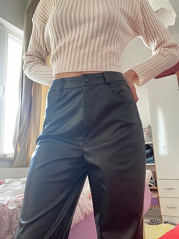 Holly Lolly Yüksek Bel Wide Leg Deri Pantolon