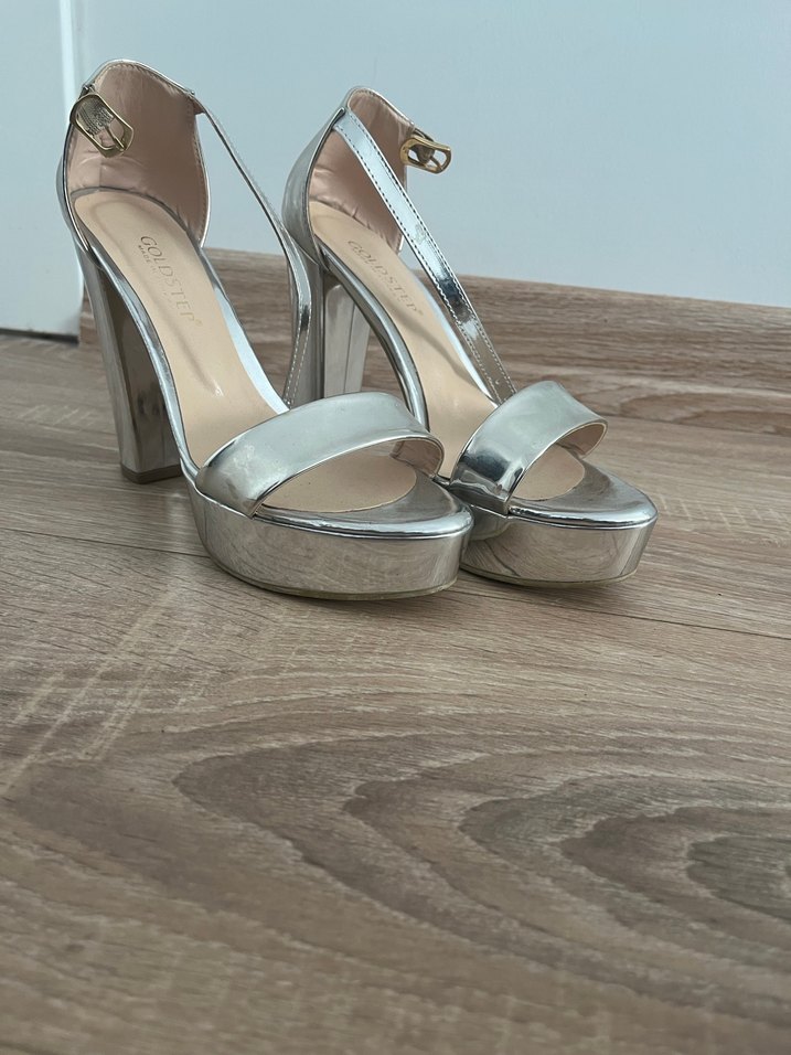 Parlak Gri Platform Topuklu Kadın Abiye Ayakkabı - Görsel 2