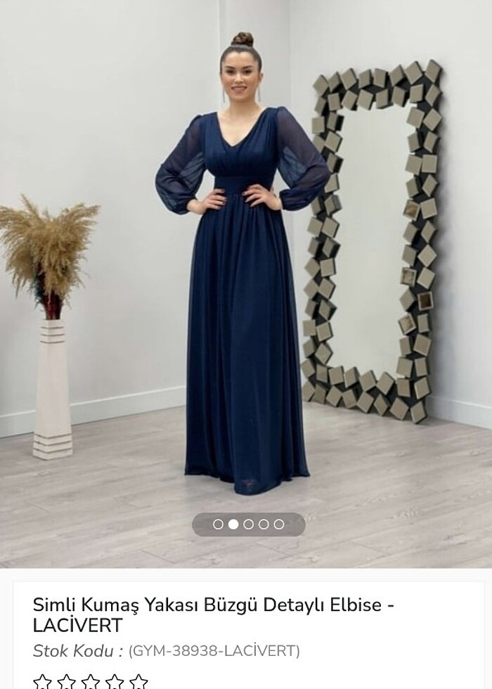 (GİYİMMASALI) Simli yakadı büzgülü uzun abiye  - Görsel 2