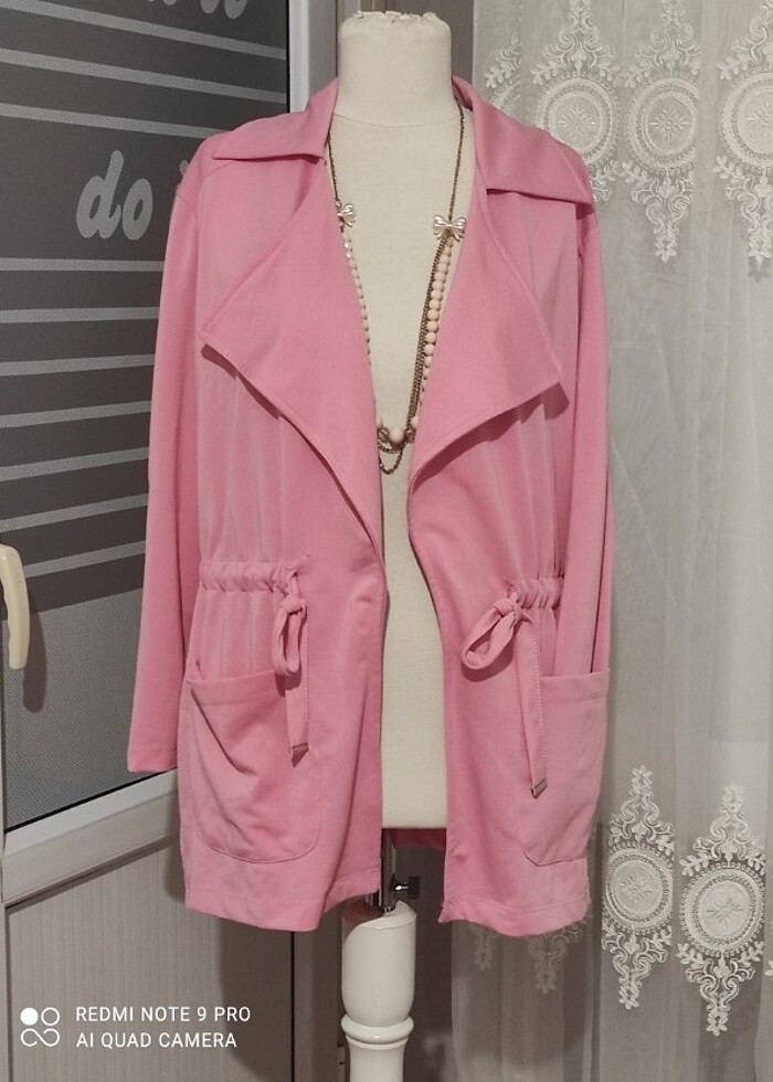 Katlı yaka ceket pembe - Görsel 2