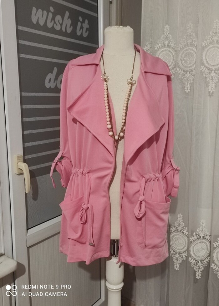 Katlı yaka ceket pembe - Görsel 3