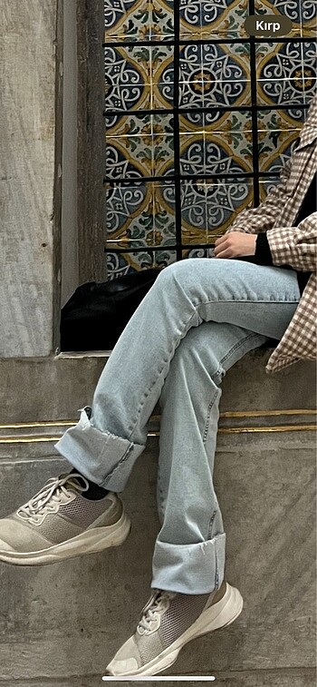 Koton açık renk likealı geniş paça kot pantolon