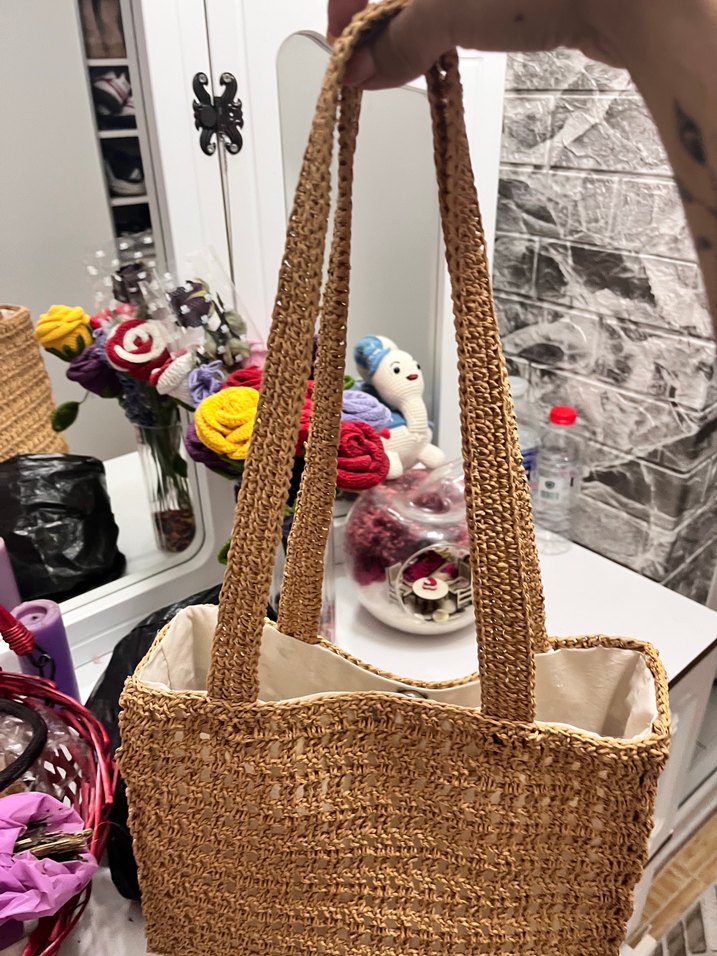 Bej Örgü Kadın Çanta - Görsel 4