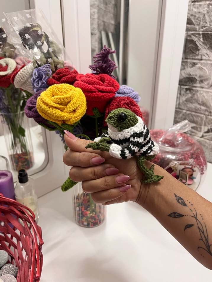 Gri Örgü Kuş Peluş Oyuncak - Görsel 3