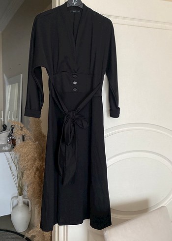 m Beden Uzun Siyah Düğmeli Gotik Kadın Elbise