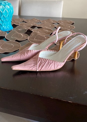 Diğer Pembe Süet Stiletto Pliseli Kadın Ayakkabı