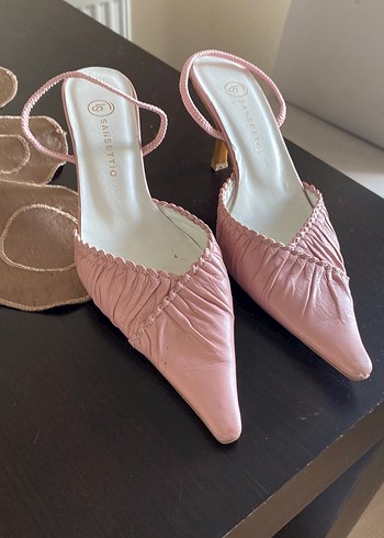 Pembe Süet Stiletto Pliseli Kadın Ayakkabı
