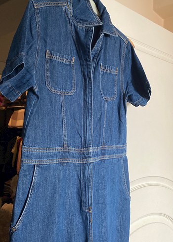 l Beden Kadın Lacivert Denim Uzun Tulum