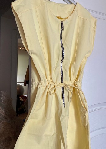 Sarı Midi Kısa Kadın Tulum Fermuarlı - Görsel 2