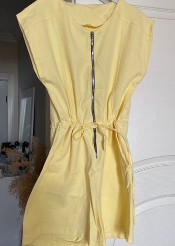 Sarı Midi Kısa Kadın Tulum Fermuarlı - Görsel 4