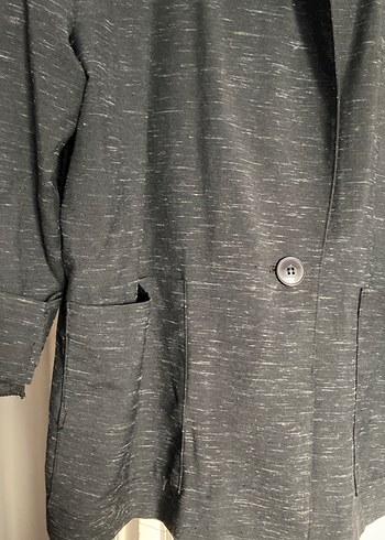 Düğmeli Gri Keten Kadın Blazer Ceket - Görsel 4