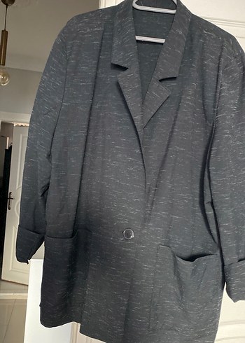 Düğmeli Gri Keten Kadın Blazer Ceket - Görsel 2