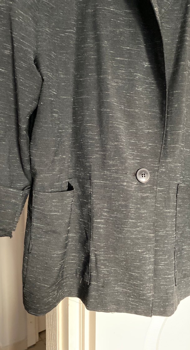 Düğmeli Gri Keten Kadın Blazer Ceket - Görsel 4