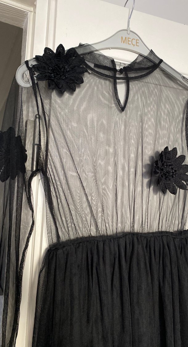 Uzun Siyah Gotik Kadın Elbise - Görsel 5