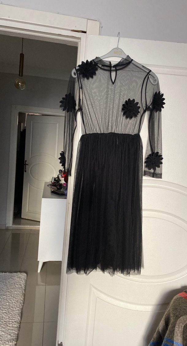 Uzun Siyah Gotik Kadın Elbise - Görsel 4