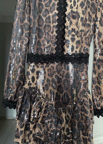 Kahverengi Yılan Desenli Mini Elbise - Görsel 3