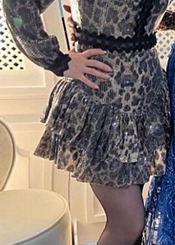 Kahverengi Yılan Desenli Mini Elbise - Görsel 6