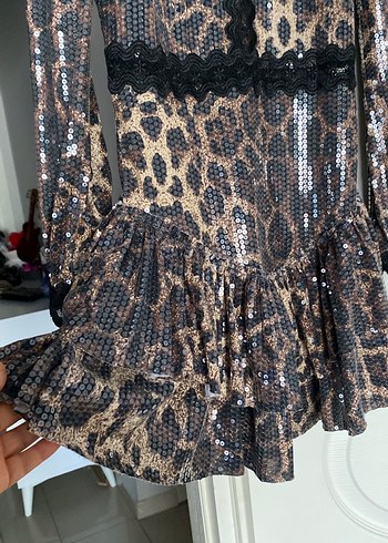 Kahverengi Yılan Desenli Mini Elbise - Görsel 4