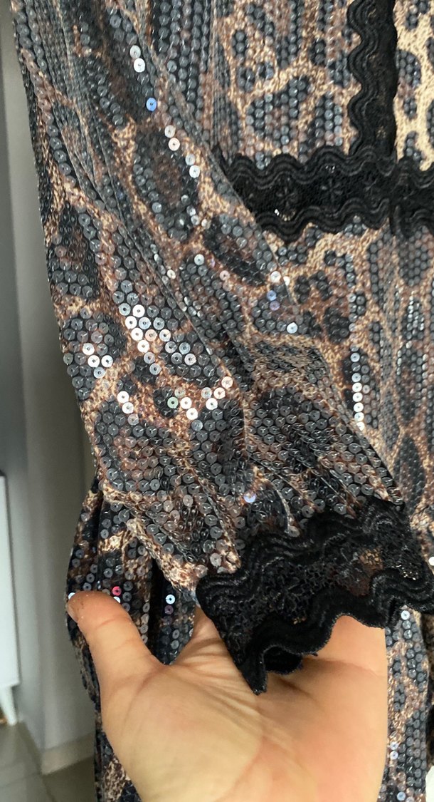 Kahverengi Yılan Desenli Mini Elbise - Görsel 5