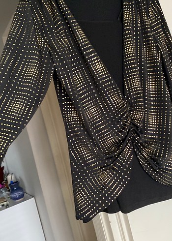 Altın Desenli Drapeli Uzun Kollu Hamile Ceketi - Görsel 6