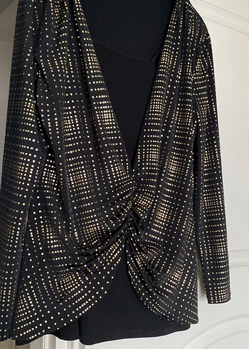 Altın Desenli Drapeli Uzun Kollu Hamile Ceketi - Görsel 4