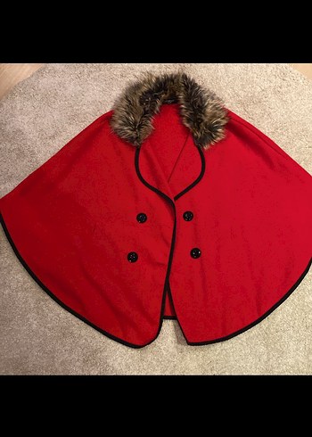 Kürk Detaylı Kırmızı Kadın Panço - Görsel 3
