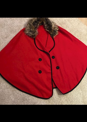 Kürk Detaylı Kırmızı Kadın Panço - Görsel 2