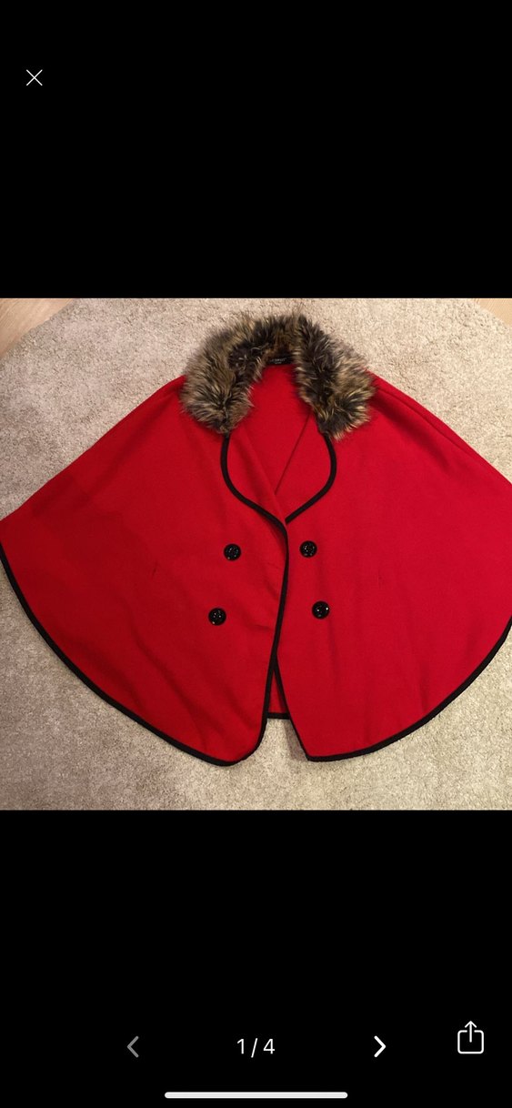 Kürk Detaylı Kırmızı Kadın Panço - Görsel 3