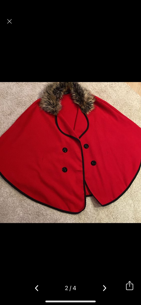 Kürk Detaylı Kırmızı Kadın Panço - Görsel 2