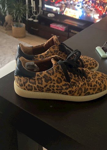 Kahverengi Leopar Desenli Süet Platform Spor Ayakkabı - Görsel 2