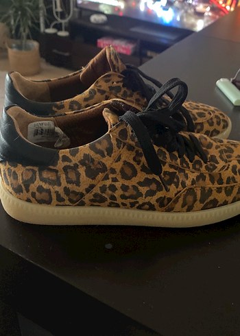 Kahverengi Leopar Desenli Süet Platform Spor Ayakkabı - Görsel 3