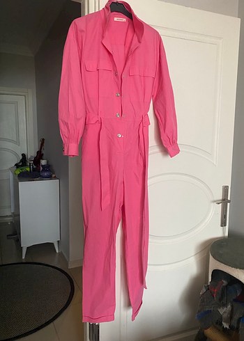 Pembe Uzun Düğmeli Kadın tulum - Görsel 4