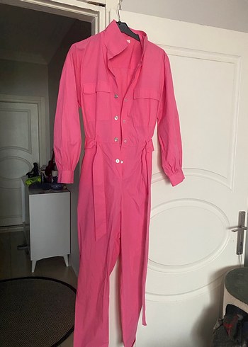 Pembe Uzun Düğmeli Kadın tulum - Görsel 5