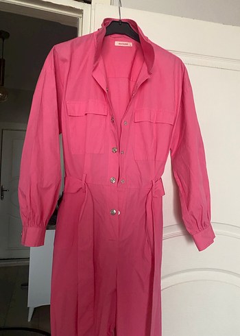 Pembe Uzun Düğmeli Kadın tulum - Görsel 3